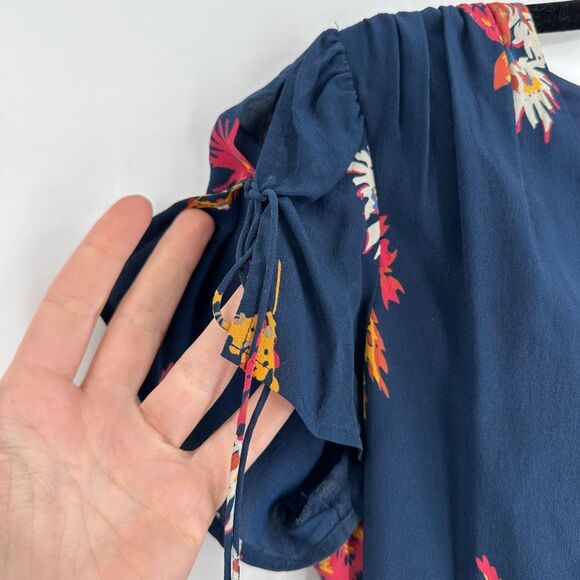 Madewell Silk Poppy A-Line Cactus Flower Floral Dress Navy Blue Size 4 Feminine - Picture 4 of 13